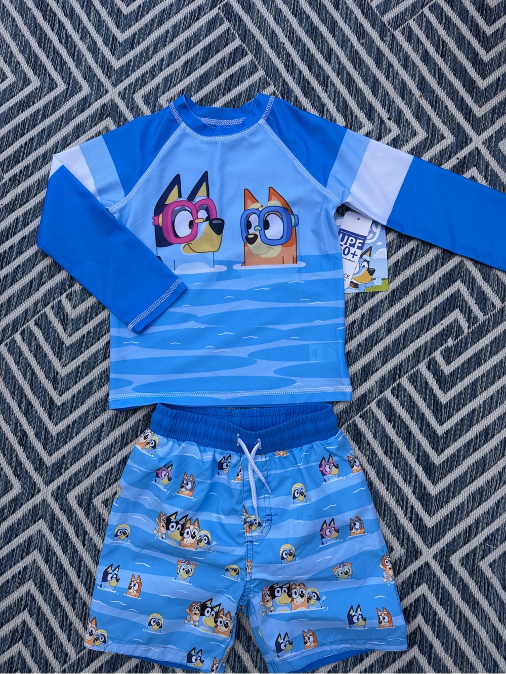 Bluey Boys Blue Long-Sleeve Swim Rashguard Set with Character Print